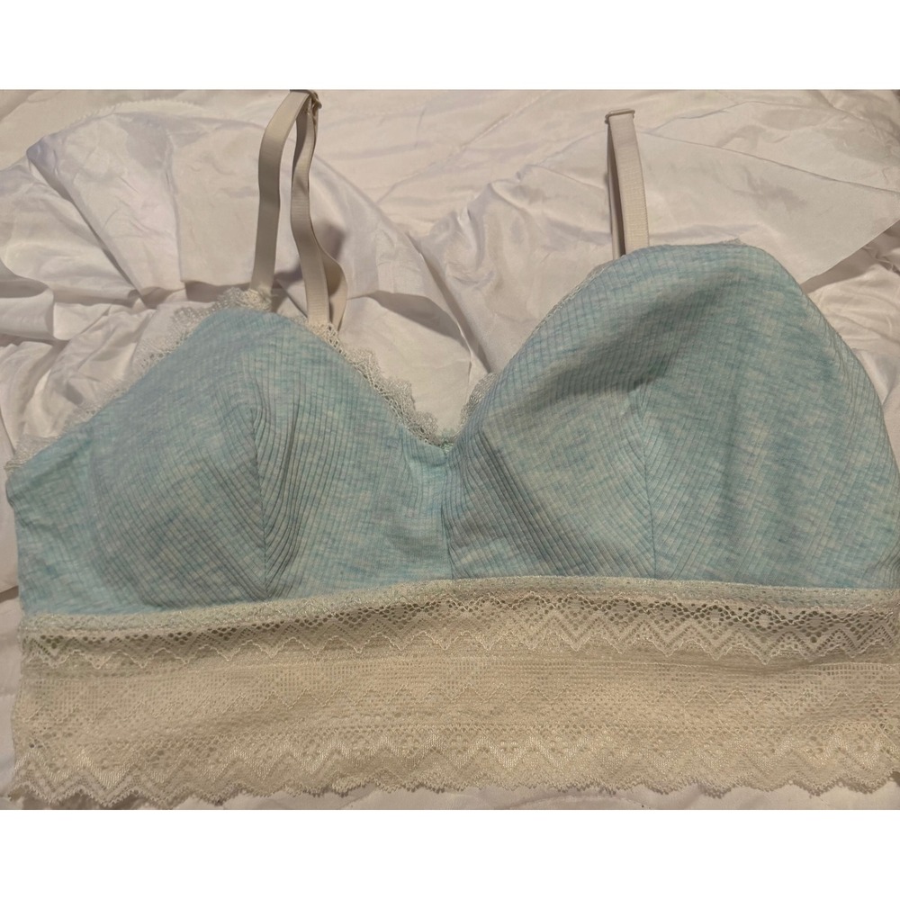 Blue Ribbed Lace Longline Bralette Adjustable Straps  Bra jessica simpson XL